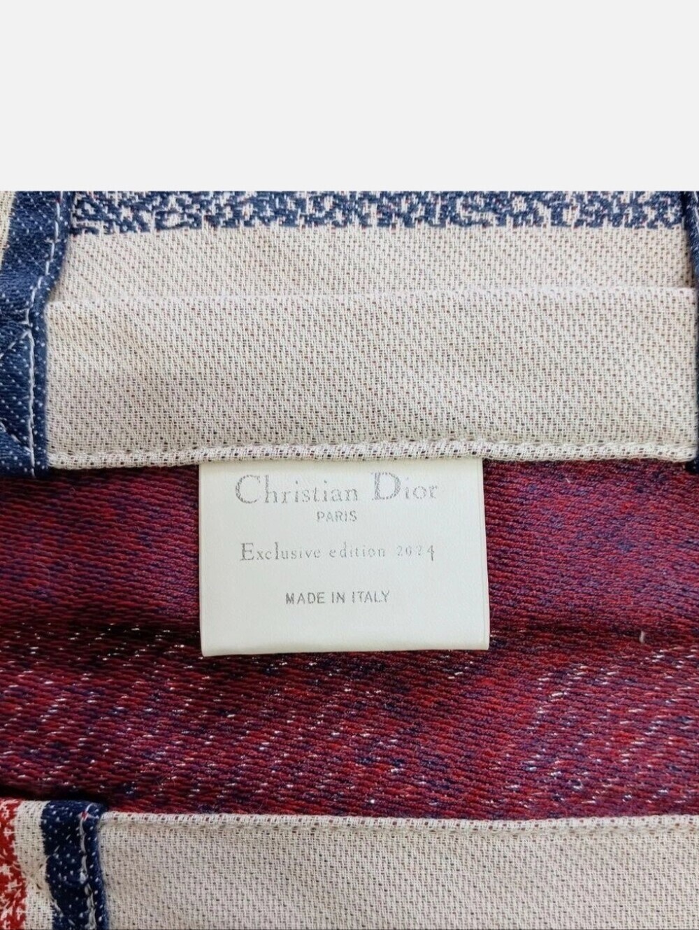 Christan Dior Canvas Tote in White with Blue & Red Stars & Stripes - Picture 3 of 6